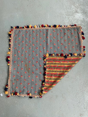 Mexican (?) cover brocaded in silk with pom poms (112 x 112cm)