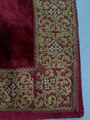 Continental antique gilt embroidered velvet (135 x 103cm)