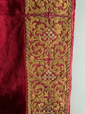 Continental antique gilt embroidered velvet (135 x 103cm)