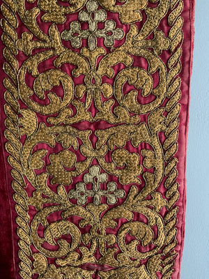 Continental antique gilt embroidered velvet (135 x 103cm)