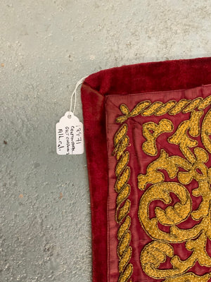 Continental antique gilt embroidered velvet (135 x 103cm)
