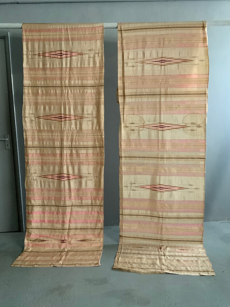 [2] Two pieces of Syrian silk in pink / white / gilt (~300 x 75cm) *AF