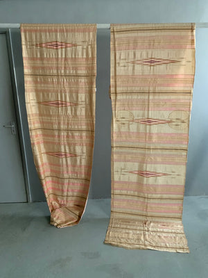 [2] Two pieces of Syrian silk in pink / white / gilt (~300 x 75cm) *AF