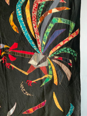 1950s French appliqué of cockerels signed 'le lalisier' (158 x 135cm)
