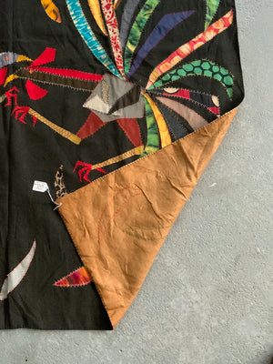 1950s French appliqué of cockerels signed 'le lalisier' (158 x 135cm)