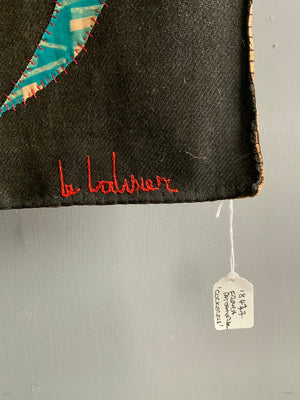 1950s French appliqué of cockerels signed 'le lalisier' (158 x 135cm)