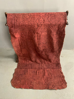 DR Congo vintage ochre red Kuba rafia skirt part (176 x 77cm)