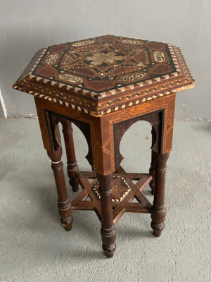 Spanish Andalusian antique marquetry small table (50 x 30 x 30cm) *AF
