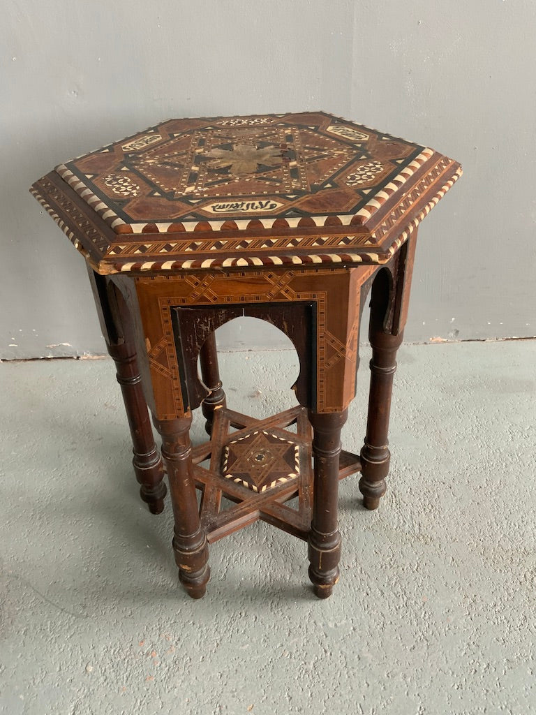 Spanish Andalusian antique marquetry small table (50 x 30 x 30cm) *AF
