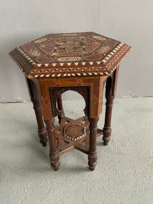 Spanish Andalusian antique marquetry small table (50 x 30 x 30cm) *AF