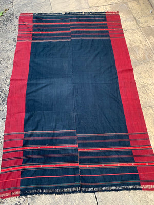 Waziristan vintage cotton indigo & silk shawl (242 x 153cm)
