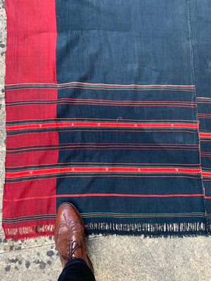 Waziristan vintage cotton indigo & silk shawl (242 x 153cm)