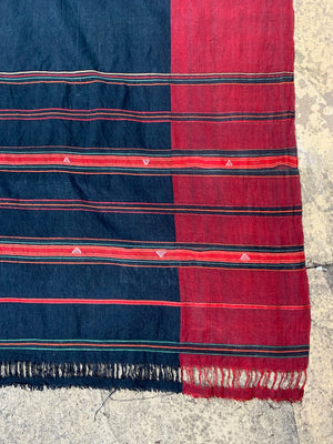 Waziristan vintage cotton indigo & silk shawl (242 x 153cm)