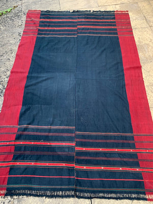 Waziristan vintage cotton indigo & silk shawl (242 x 153cm)