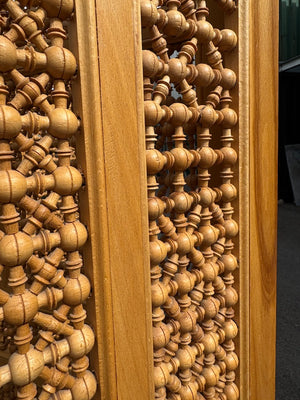 Damascus mashrabiya three-fold pale wooden screen (~198 x 180cm)