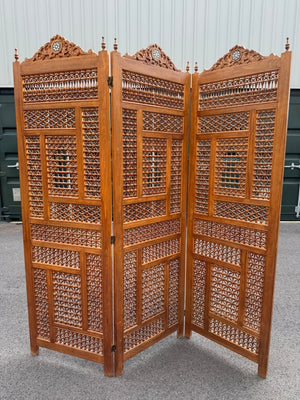 Damacus mashrabiya three-fold wooden screen (~198 x 180cm)