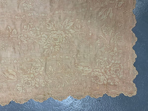 French antique cotton embroidery in pale ochre (272 x 152cm)