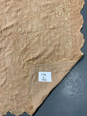 French antique cotton embroidery in pale ochre (272 x 152cm)