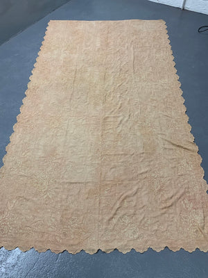 French antique cotton embroidery in pale ochre (272 x 152cm)