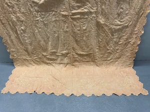 French antique cotton embroidery in pale ochre (272 x 152cm)