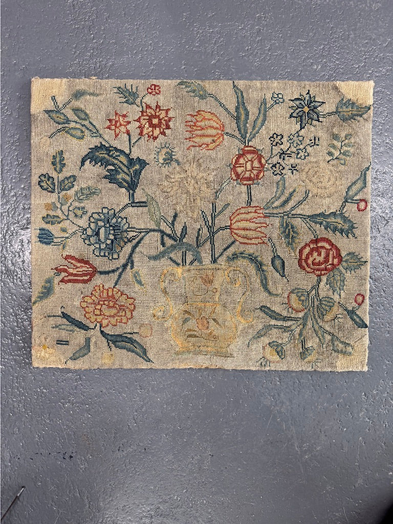 English antique tent stitch embroidered picture (38 x 45cm)