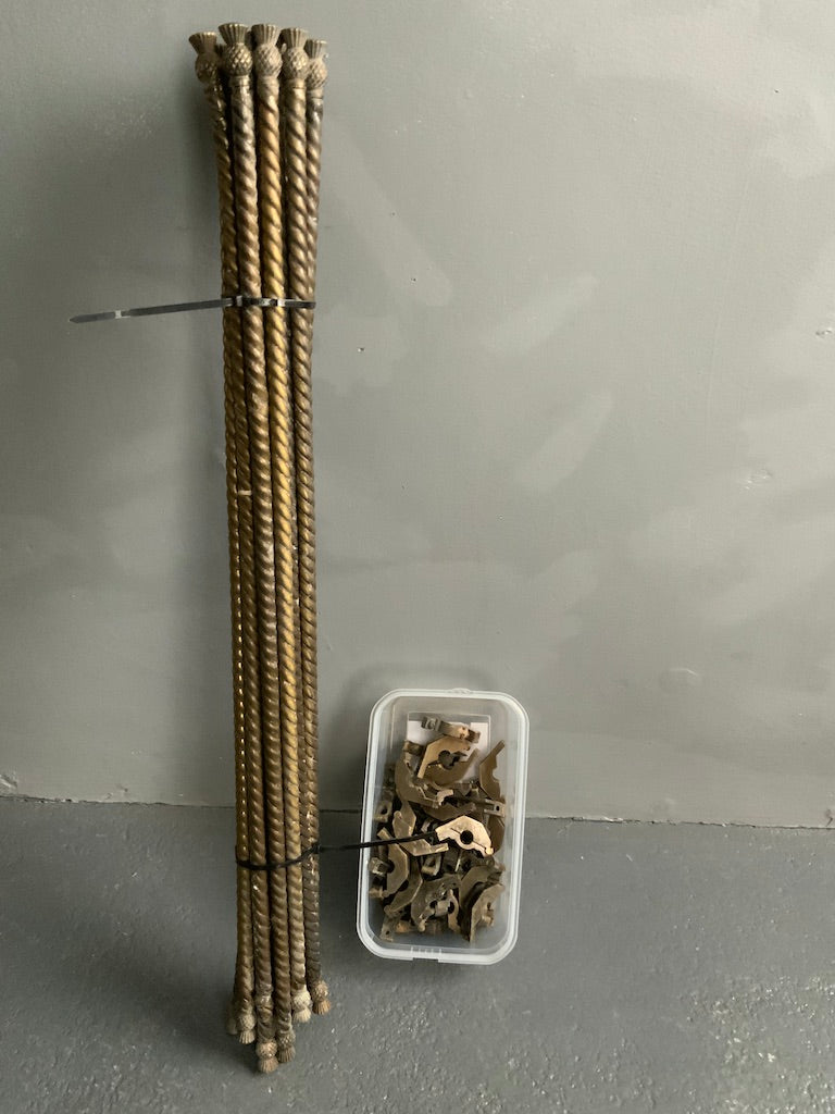 Thistle ended solid brass stair rods with clips ( Set of 15  )