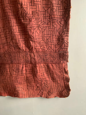 DR Congo vintage ochre red Kuba rafia skirt part (176 x 77cm)