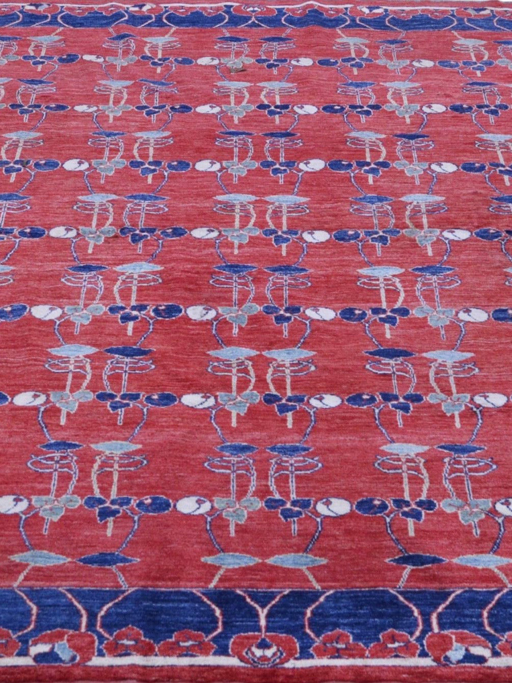 Chobi Art Nouveau design carpet in reds & blues (315 x 257cm)