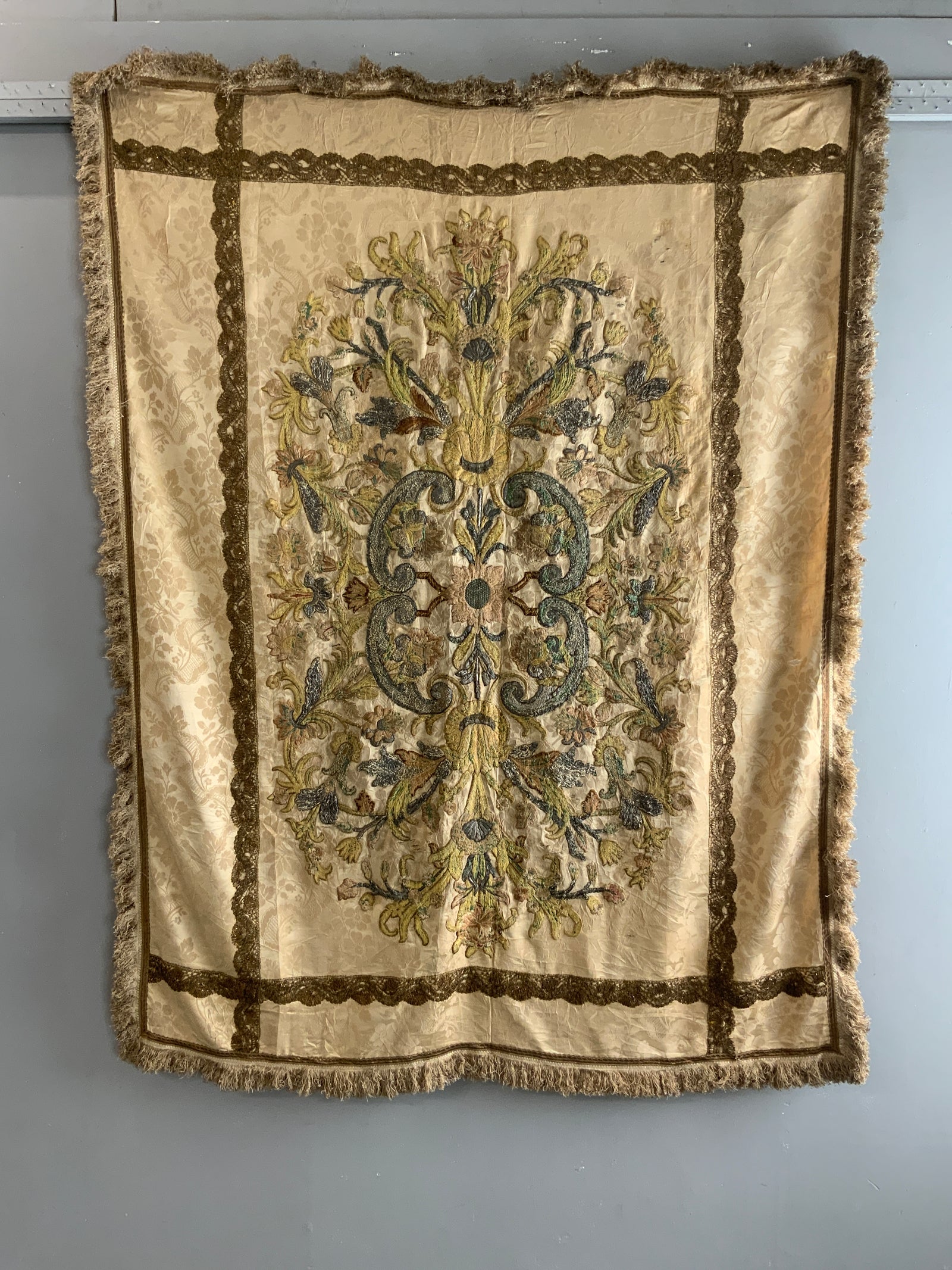 Re-applied 18th C Italian silk embroidery (161 x 122cm)