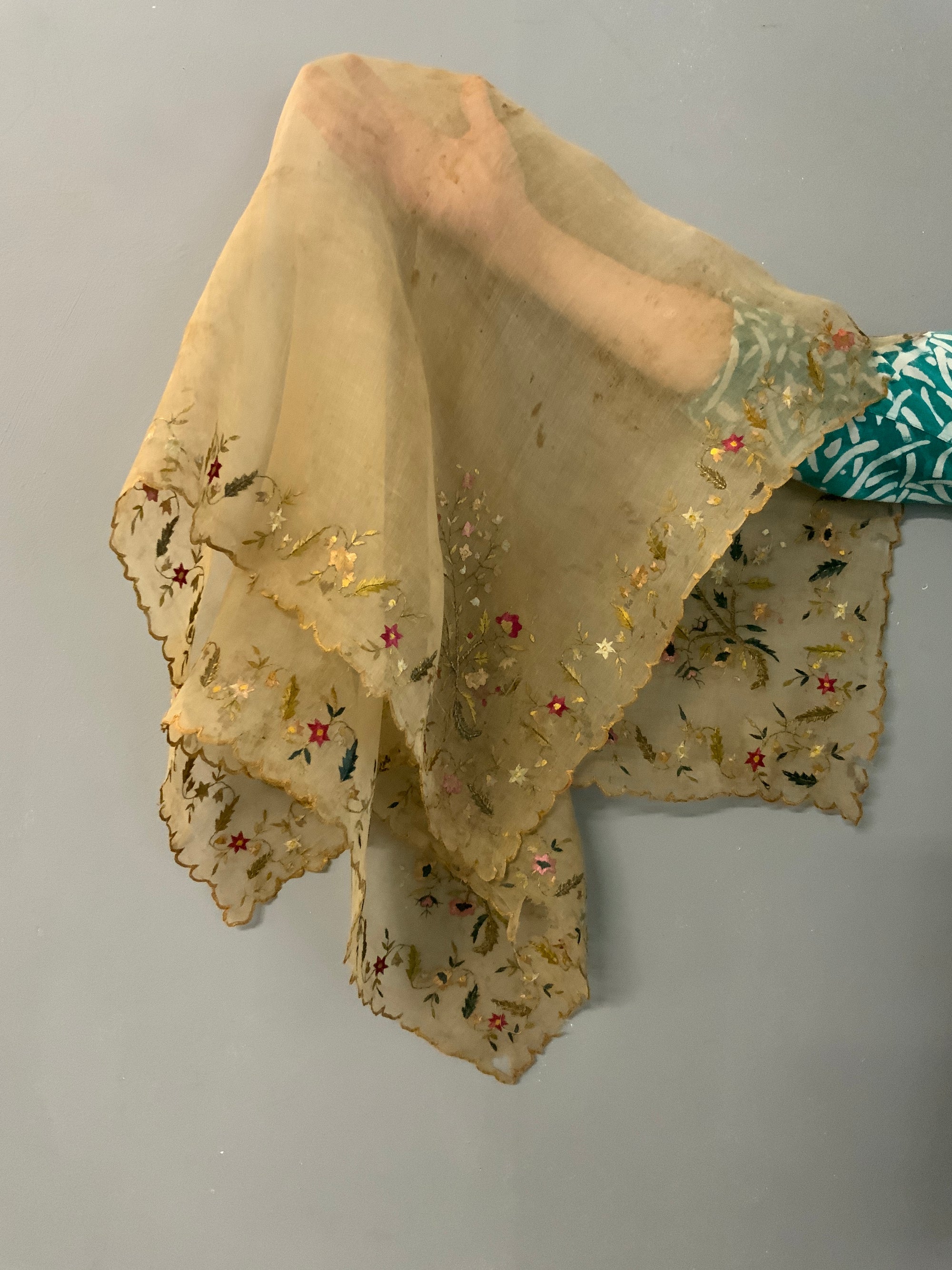 Ottoman antique embroidered silk gauze (102 x 102cm)