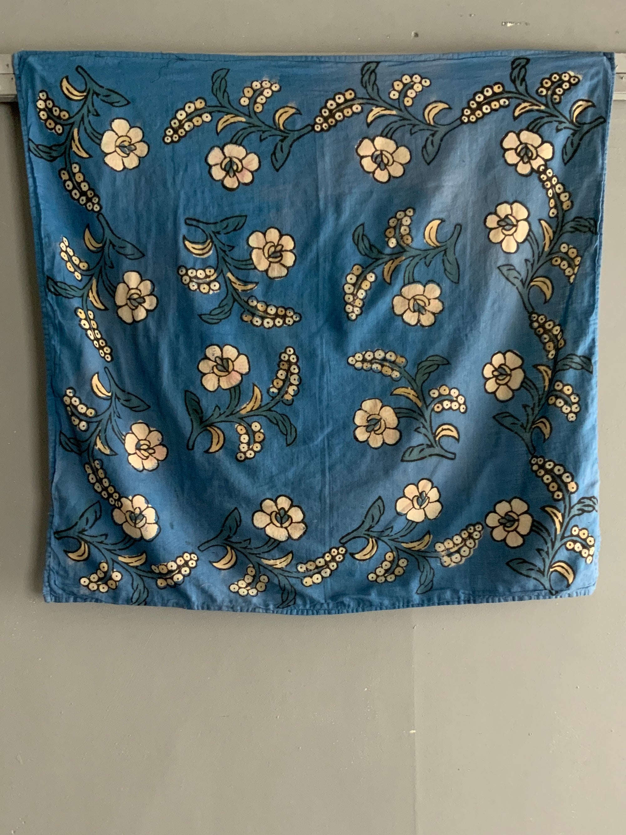 Turkish Kandili blue block printed cotton (76 x 80cm)