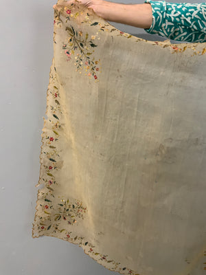Ottoman antique embroidered silk gauze (102 x 102cm)