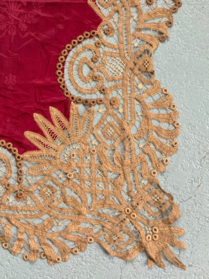 Vintage fringed silk table cover (123 x 118cm)