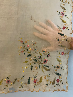 Ottoman antique embroidered silk gauze (102 x 102cm)