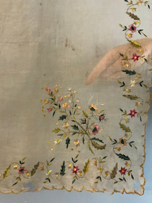 Ottoman antique embroidered silk gauze (102 x 102cm)