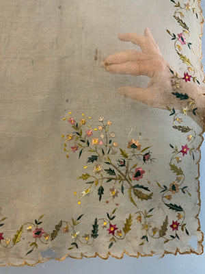 Ottoman antique embroidered silk gauze (102 x 102cm)