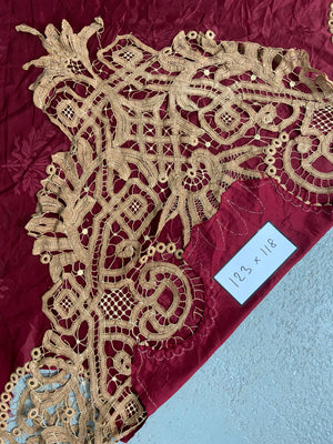 Vintage fringed silk table cover (123 x 118cm)