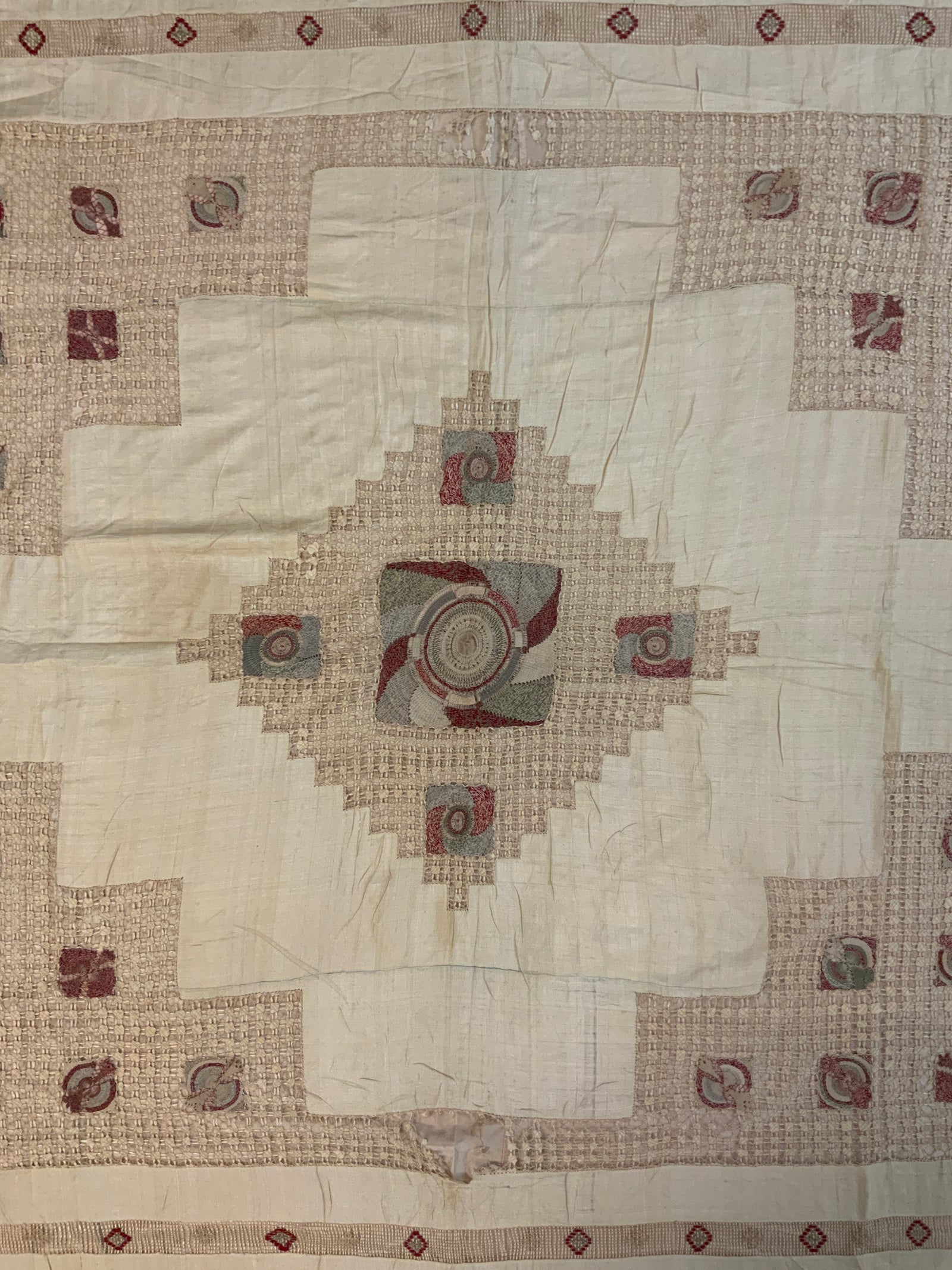 French mixed technique bed cover (239 x 193cm)