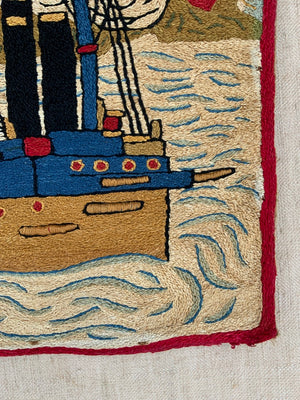 French embroidery of naval ship BURON EDMOND dated 1914-16