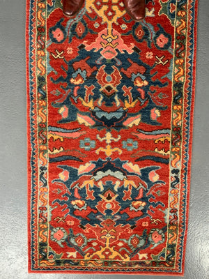 CROR Smyrna design runner on cherry red ground * new (387 x 91cm)