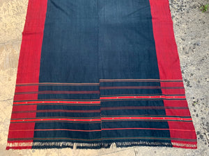 Waziristan vintage cotton indigo & silk shawl (242 x 153cm)