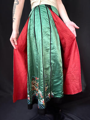 Chinese antique pleated wrap around silk skirt ( full length )