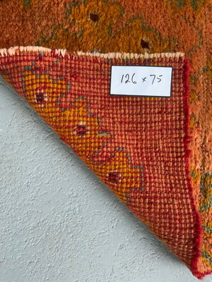 Turkish antique Oushak carpet fragment (126 x 75cm)