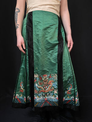 Chinese antique pleated wrap around silk skirt ( full length )