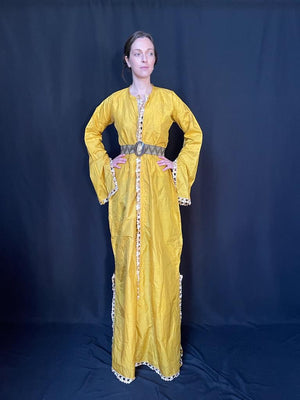 Turkish Ottoman antique long yellow silk ladies robe