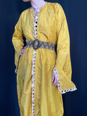 Turkish Ottoman antique long yellow silk ladies robe