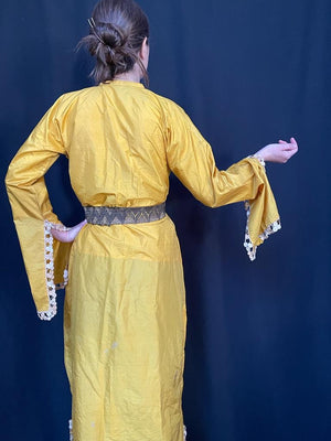 Turkish Ottoman antique long yellow silk ladies robe