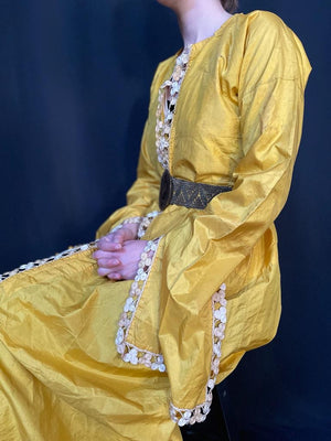 Turkish Ottoman antique long yellow silk ladies robe