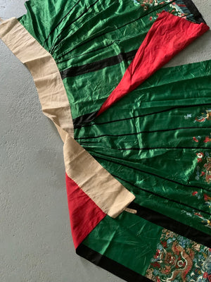 Chinese antique pleated wrap around silk skirt ( full length )