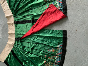 Chinese antique pleated wrap around silk skirt ( full length )